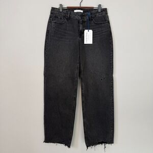 Eunina Felix Low Rise Baggy Jeans Womens 7/28 Faded Black Raw Hem Full Length